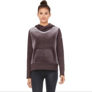 ALO Luxe Velour Long Sleeve Hoodie Sweatshirt in Raisin